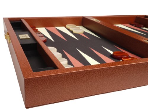 Zaza & Sacci Backgammon Board Game Set 16" Leather/Microfiber Case Brown