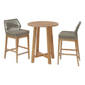 Modway Wellspring 3-Piece Teak Wood Outdoor Bar Set Light Gray Greige