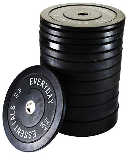 BalanceFrom Color Coded Olympic Bumper Plate Set with Barbell 370LB Black