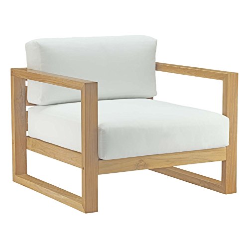 Modway Upland Teak Wood Outdoor Patio 8-Piece Sectional Sofa Set Natural White