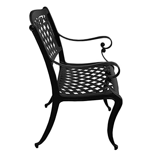 Oakland Living Modern Ornate Outdoor Aluminum 59-in Round Patio Dining Set with Lazy Susan and Six Chairs Black