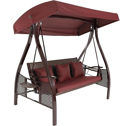Generic 3-Person Steel Patio Bench with Side Tables Canopy Brown