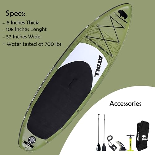 Atoll Inflatable Stand Up Paddle Board 11 Feet Army Green