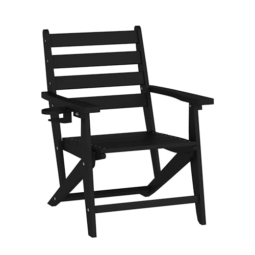 BizChair Commercial 5 Piece Adirondack Dining Set with 48" Round Table and 4 Cupholder Chairs Black
