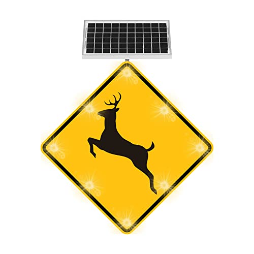 Generic 24" Solar Powered LED Flashing Deer Crossing Sign Yellow