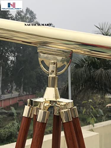 NauticalMart 44" Solid Brass Harbormaster Telescope with Mahogany Tripod Golden