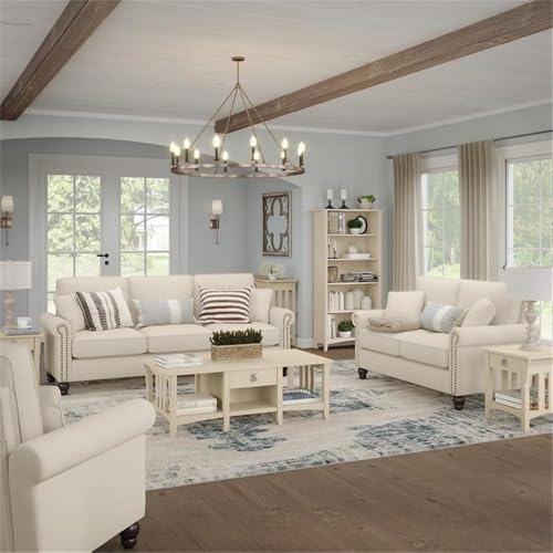 Bush Furniture Chaise Lounge Chair with Arms, Coventry Collection, Cream Herringbone