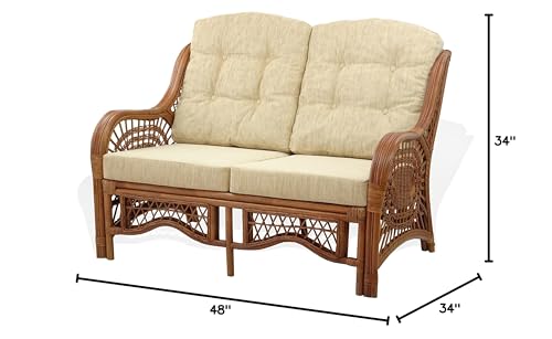 SunBear Furniture Lounge Malibu Loveseat Sofa ECO Natural Rattan Wicker Handmade Cream Cushions Cognac