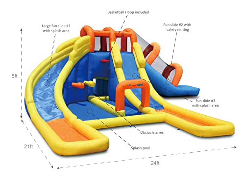 Bounceland Big Splash Triple Water Slides and Pool with Blower, 24ft x 21ft x 8ft, Outdoor Fun for Kids