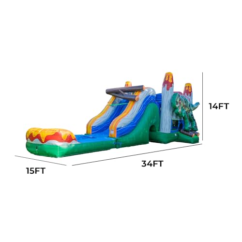 XJUMP T-Rex Dinosaur Inflatable Water Slide Bounce House Green