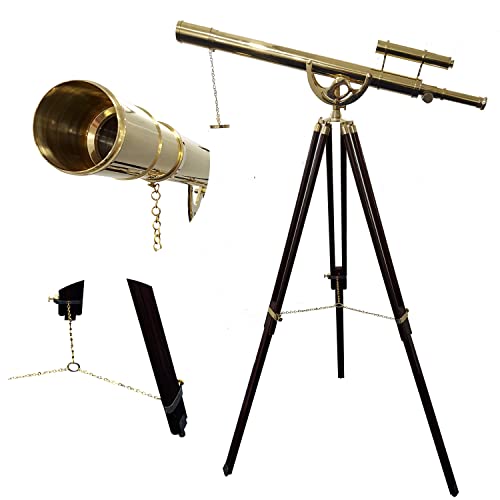 collectiblesBuy Decorative Nautical Shiny Brass Telescope with Brown Tripod