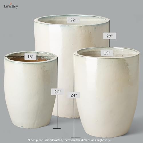 Emissary Pearl White Stoneware Round Planters Set of 3 22in x 28in