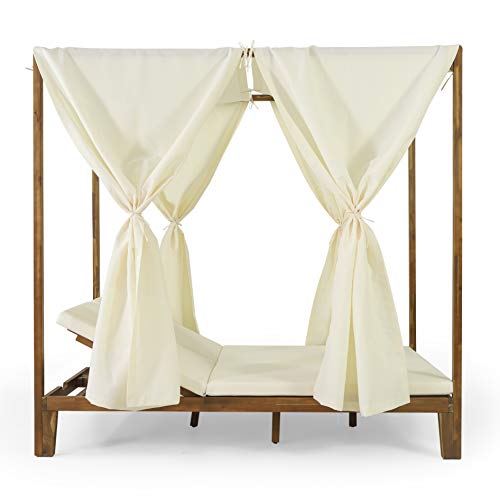 Christopher Knight Home Outdoor Chaise Lounge Teak and Cream