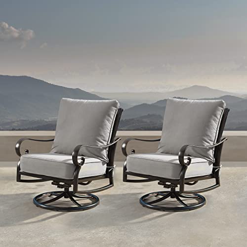 Oakland Living Aluminum Outdoor Swivel Club Rocking Chairs Set of 2 with Thick Grey Cushions Antique Copper