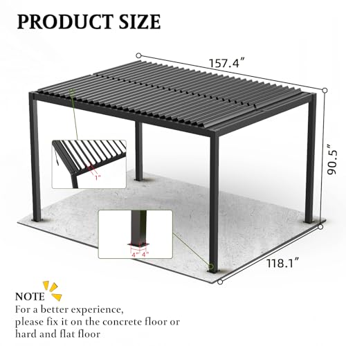 Kaimei 10x13FT Aluminum Louvered Pergola Black - Adjustable Shade & Rain Resistant Patio Cover for Backyard Garden