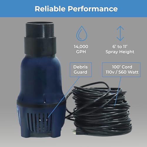 Custom Pro FT 14000 Floating Pond Fountain and Aerator Kit with 14,000 GPH Pump Black