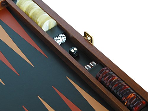 Zaza & Sacci Luxury Wood Backgammon Board Set Leather Mahogany Case Brown Black 20.5 Inch Large