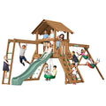 Creative Playthings LTD. Northbridge Pack 4 Wooden Swing Set with Climbing Wall, Swings & Slide, Yellow