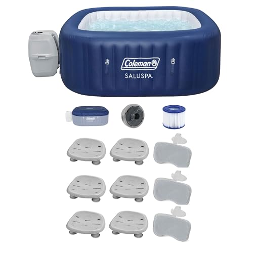Bestway Coleman Hawaii AirJet Hot Tub with EnergySense Cover Blue + Spa Seat 6 Pack + SaluSpa Pillows 3 Pack