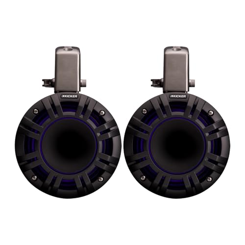 KICKER All-Weather Marine USB Bluetooth AM/FM Receiver with 2X 6.5" 300W Multicolor LED Speakers Black