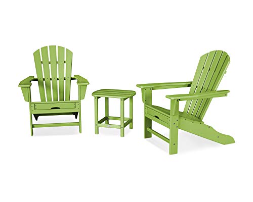 Polywood Palm Coast Ultimate Adirondack Chair 3-Piece Set with Hideaway Ottoman Lime