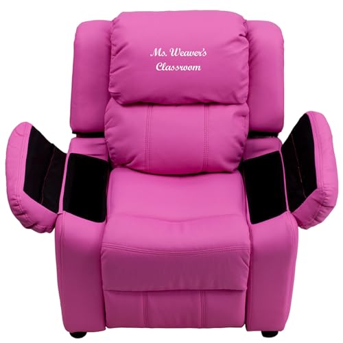 Flash Furniture Personalized Deluxe Kids Recliner with Storage Arms Hot Pink Vinyl