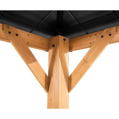 Sunjoy Hardtop Gazebo 9x9 ft Cedar Frame with Brown Steel Roof Natural Wood