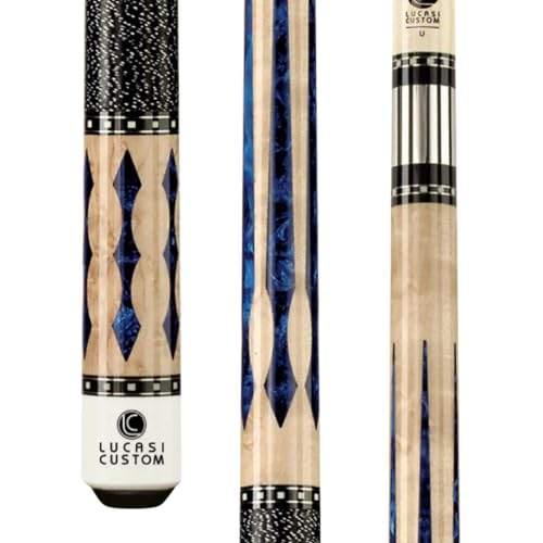 LUCASI Custom 58" 2-Piece Pool Cue with Upgraded Low Deflection Shaft, Blue Luster Inlays, Black