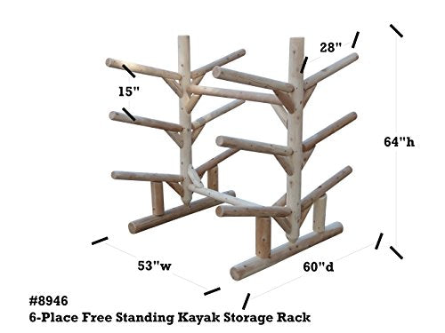 Log Kayak Rack 6 Place Freestanding Kayak and SUP Storage Rack Unfinished