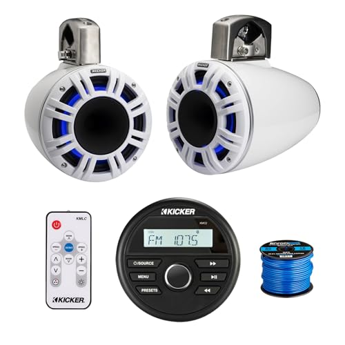 KICKER All-Weather Marine Media Center Receiver with 2x 6.5" LED Tower Speakers White