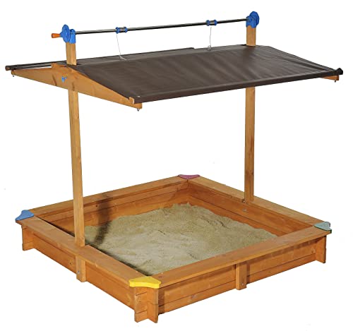 Tierra Garden Large Children's Wooden Sandbox with Retractable Roof