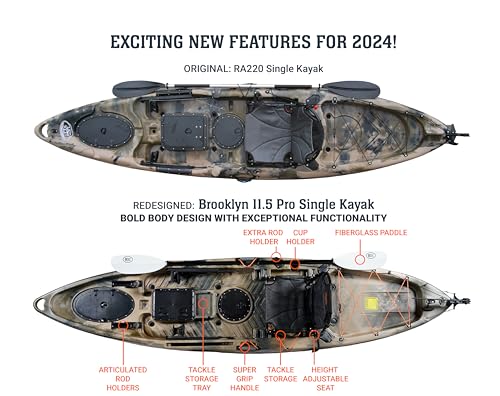 BKC Brooklyn 11.5 Pro Single Kayak 11-Foot 8 inch Sit On Top Fishing Kayak CAMO