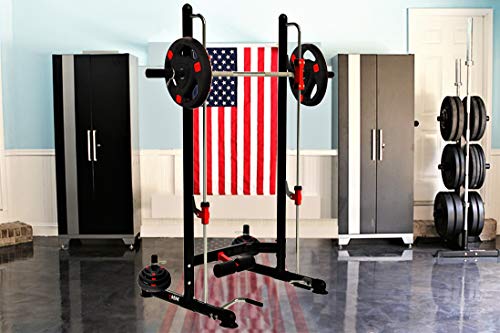 MiM USA Compact Smith Machine and Squat Rack Pro Black and Red