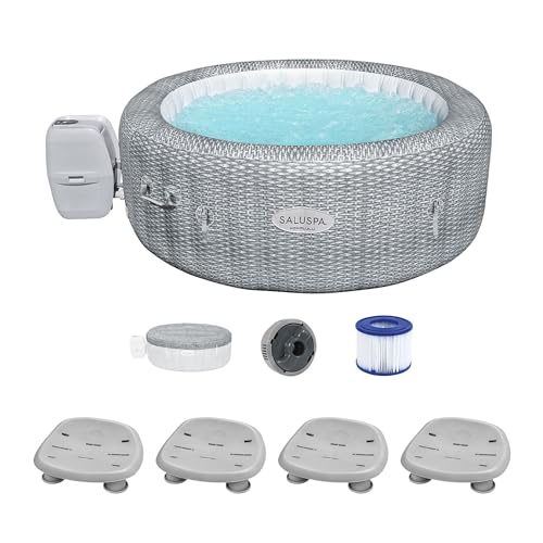 Bestway Coleman Honolulu AirJet Inflatable Hot Tub with EnergySense Cover & 4-Pack SaluSpa Non-Slip Spa Seat Gray