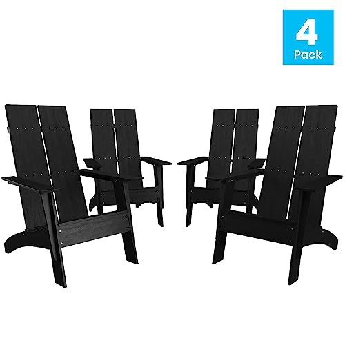 Flash Furniture Set of 4 Sawyer Modern 2-Slat Back Adirondack Chairs Black