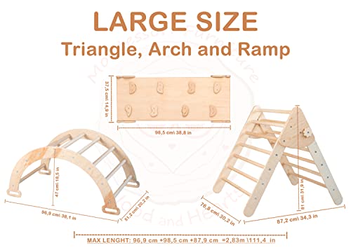 Wood And Hearts Kids Gym Set 4-Piece Climbing Triangle & Arch Natural Wood