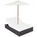 Modway Convene Outdoor Patio Double Chaise Lounge Chair and Umbrella Set White