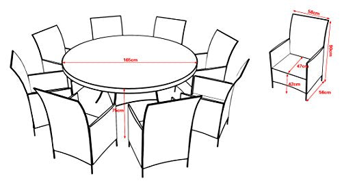 SMU 9 Piece Wicker Patio Round Dining Set Taupe