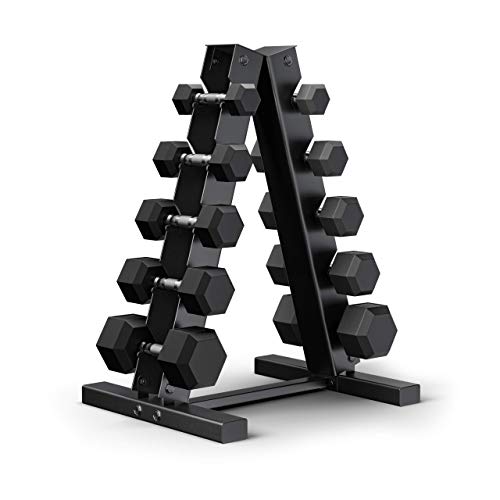Epic Fitness Premium Hex Dumbbell Set with A-Frame Rack Black