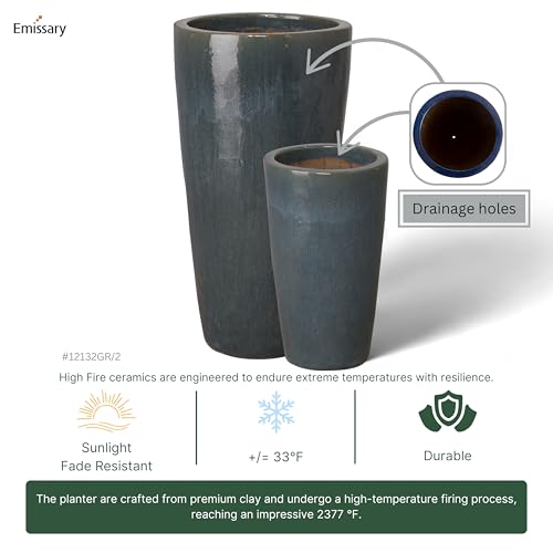 Emissary Gray Stoneware Round Planters Set of 2 18.5in L x 36in H