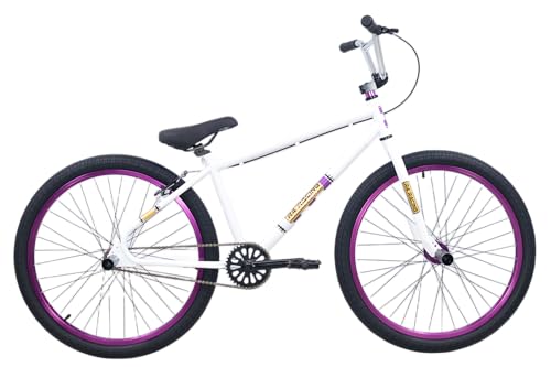 R4 Pro 26 Inch Wheelie BMX Bicycle Retro Look, New Looptail Design Adult/Youth White Purple