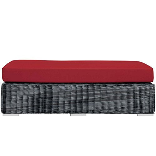 Modway Summon Wicker Rattan Outdoor Patio Ottoman Canvas Red