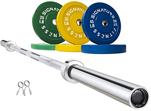 Signature Fitness 210LB Olympic Bumper Plate Set with 7FT Barbell Colored
