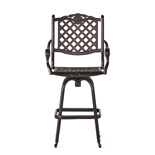 Christopher Knight Home Avon Outdoor Cast Aluminum Bar Stools 2-Pcs Set Shiny Copper
