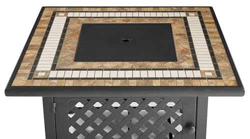 Crosley Furniture Bradenton 5-Piece Wicker Outdoor Patio Set with Propane Fire Pit, Brown with Navy Cushions