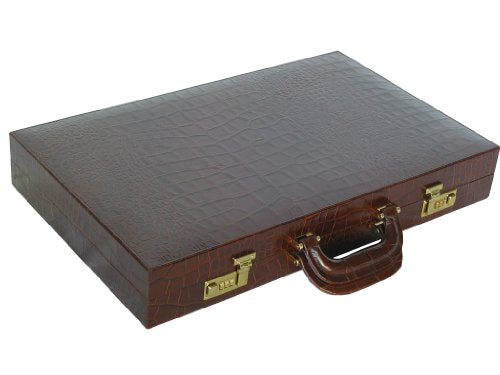 Zaza & Sacci Leather Backgammon Board Set 23" Large Attache Case Croco Brown