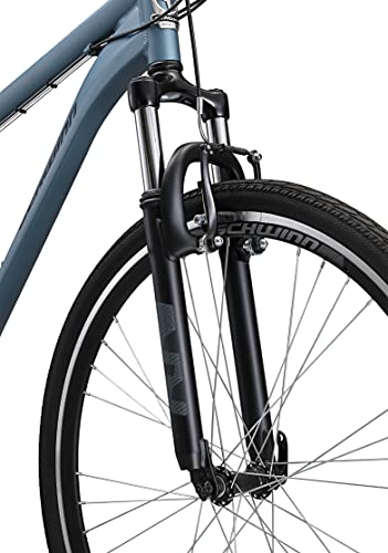 Schwinn Network 1 Hybrid Bike Men Women 700c 21-Speed 17-Inch Aluminum Frame Front Suspension Blue Grey