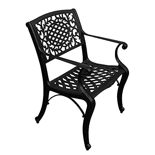 Oakland Living Modern Ornate Outdoor Mesh Aluminum 59" Large Round Patio Lazy Susan Dining Set with Six Chairs Black