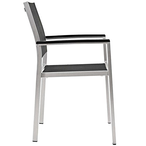 Modway Shore 7-Piece Aluminum Outdoor Dining Set Silver Black