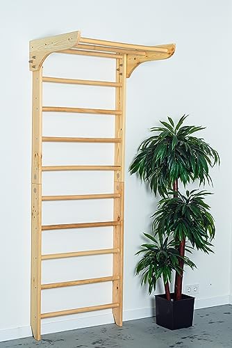 Generic Wooden Wall Stall Bars for Kids and Adults - Swedish Ladder with Pull-Up Bar